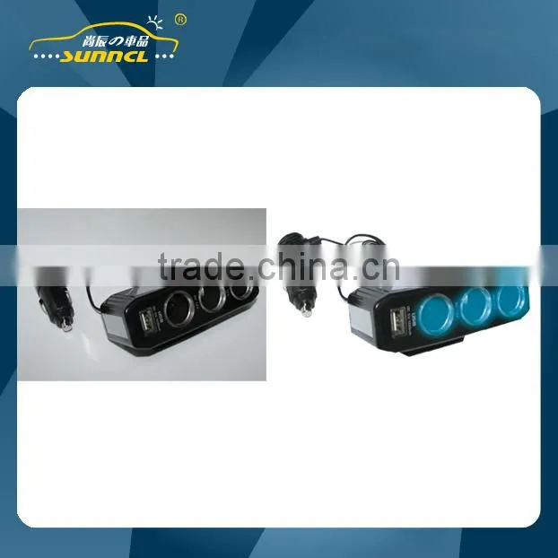 CE Approval 3 Sockets USB Car Cigarette Lighter Adapter for iPhone , Tablet
