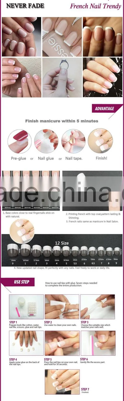 24pcs set Lady Artificial False Nails Tips Color Edge Opposite French Fake Nail