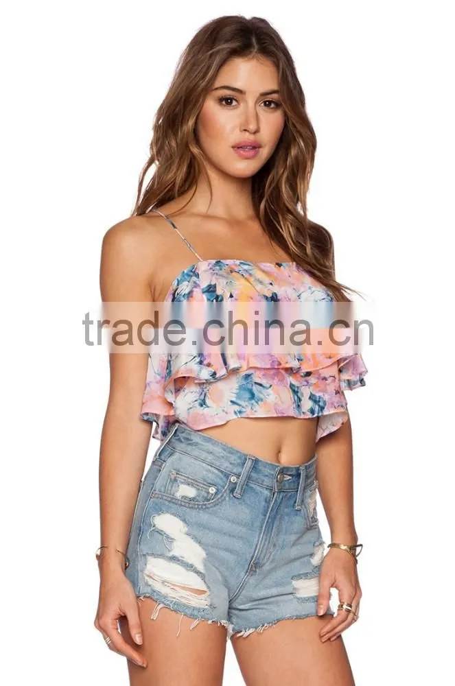 Colorful printing sexy tank top ladies printing custom crop top