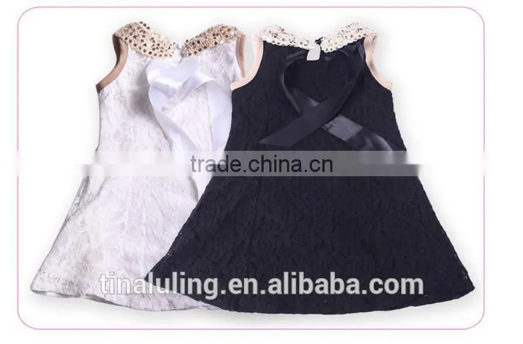fashion new summer girls dresses kids sequin collar lace dress 2 colors baby dress kids clothes