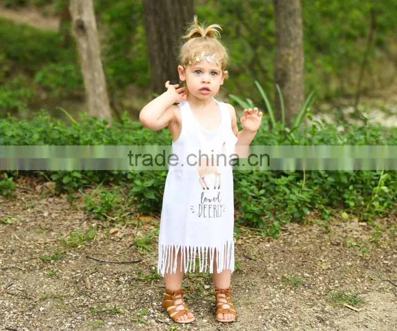 Baby Girls Boutique Clothes Sleeveless Deer Tassels Girls Tops Dress Girls Cotton Casual Dresses