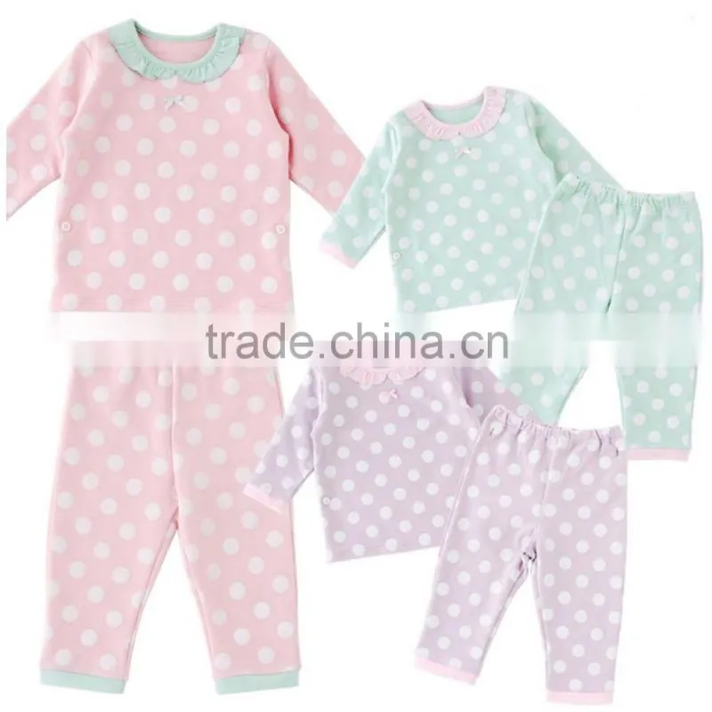 2PCS 100% Cotton High Quality Baby Frock Designs Pastel Polka Dot Kids Pajamas New Born Girls Baby Clothes