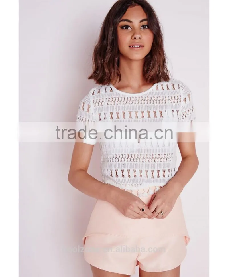 Fashion elegant short sleeve lace blouses for women