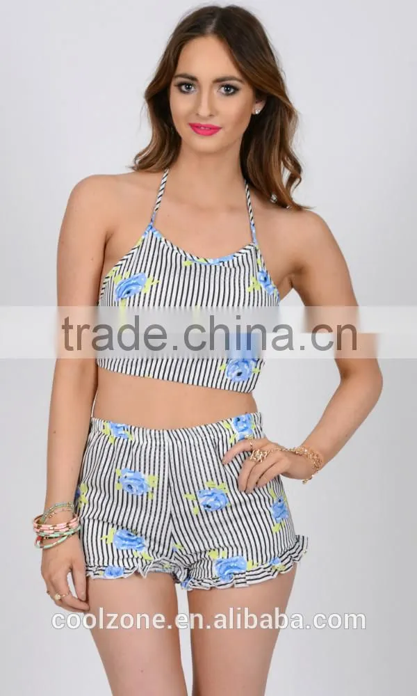 Adorable flexiblefloral two piece swimsuits fashion floral print swimsuit