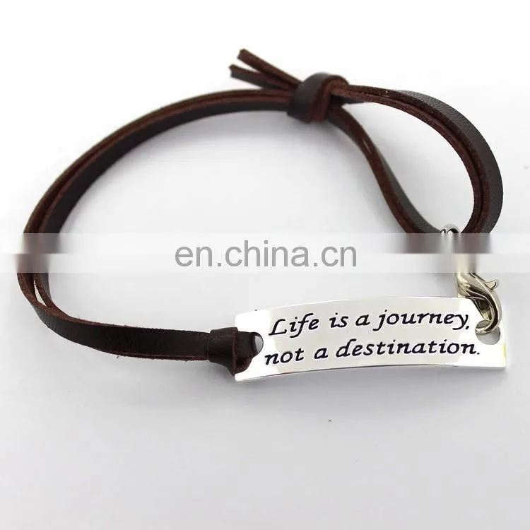 High quality stainless steel jewelry fashion bracelet customerized engrave messages leather bracelet