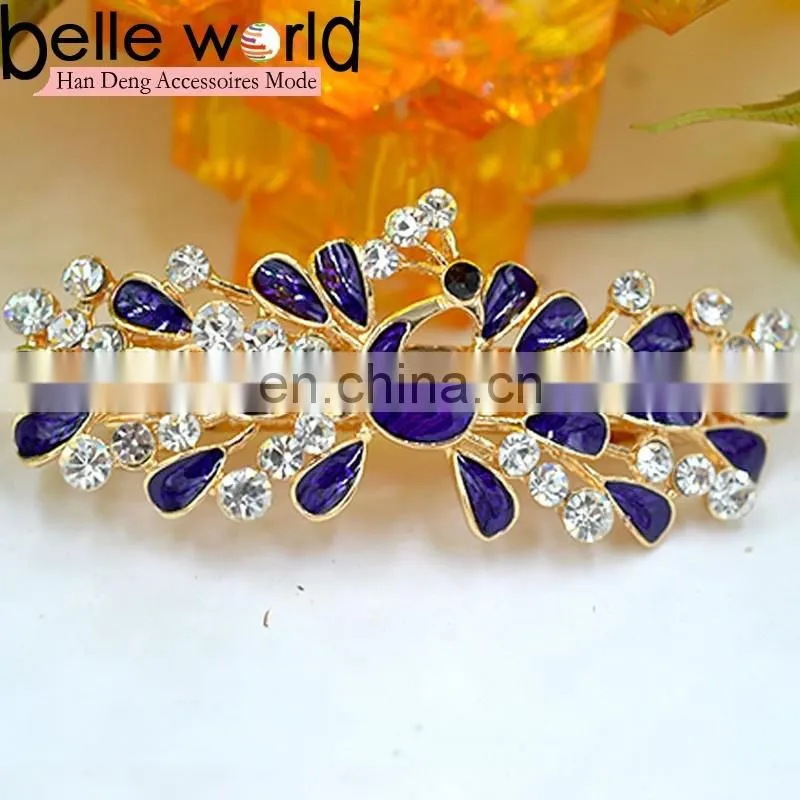 Alloy Peafowl Rhinestone Crystal Hair Barrette Clips