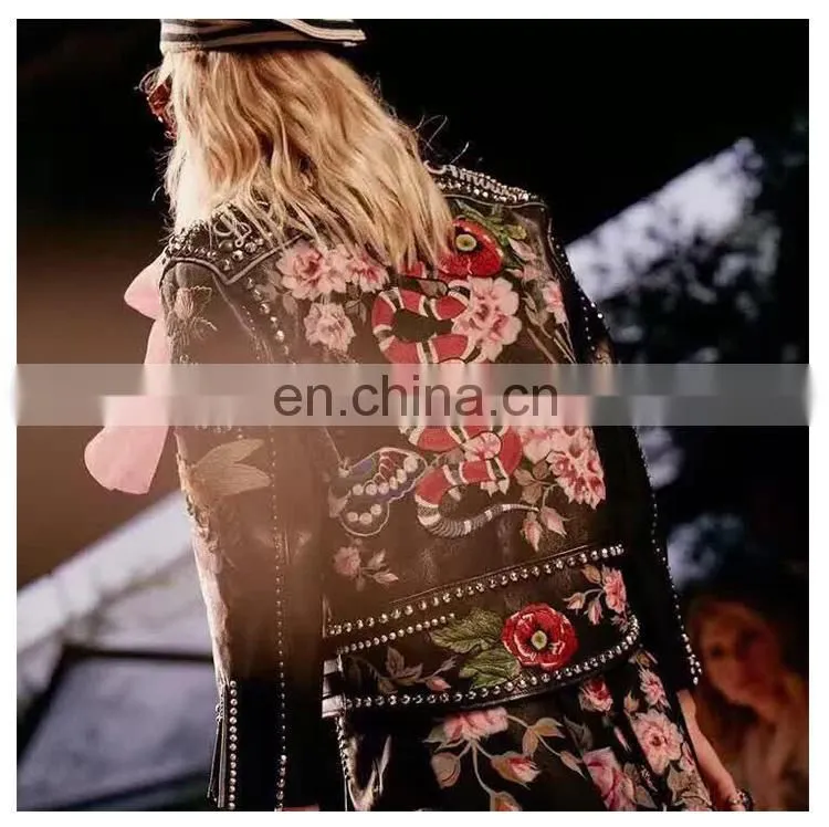 Fashion Printed Real Leather Jacket Cool Girls Leather Jacket Motorcycle