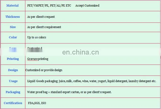 Custom reusable fresh organic juice plastic drink pouch with spout packaging in high quality