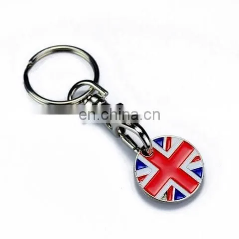 Metal shopping trolley token coin with flag design