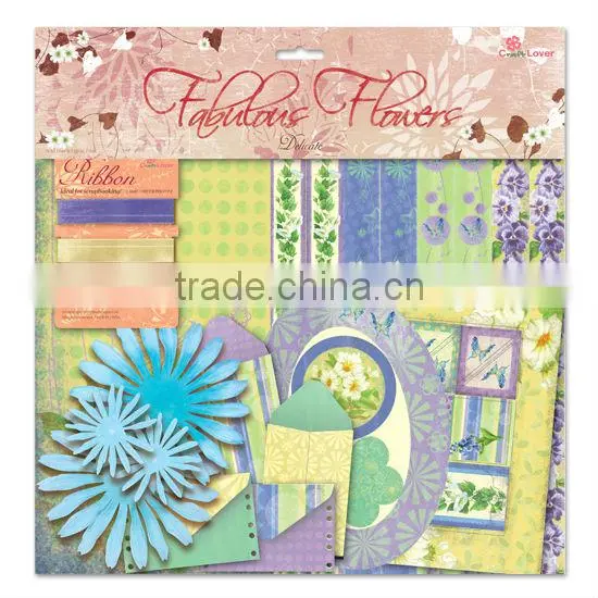 DIY Craft Set Green & Brown Lovely Fabulous Flowers Scrapbook Kit
