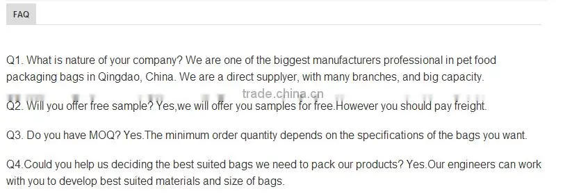 plastic bag for pet dog food packing pet food bag with custom print