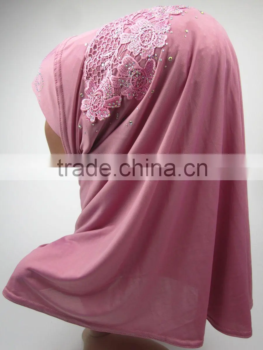 Latest design spring Applique MUSLIM HIJAB with 12colors islamic flower headscarf shawl