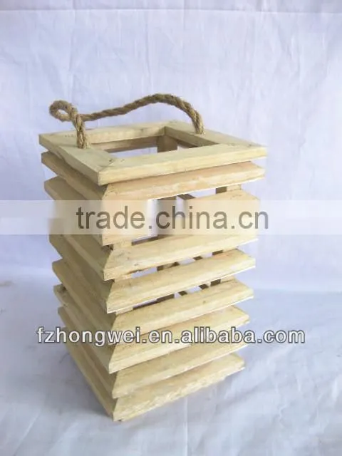 Hongwei Handmade Shabby Chic White Wooden Lantern/Candle Lantern/Candle Holder with Hemp Rope Handle for Home&Garden Decor