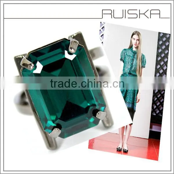 Gun Black Plated Fashion Alloy Ring With A Green Stone