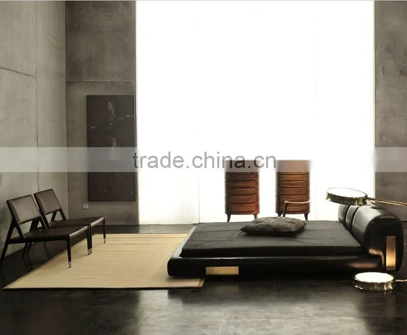 Modern design bedroom furniture set Genuine leather trundle bed and wood bedroom set