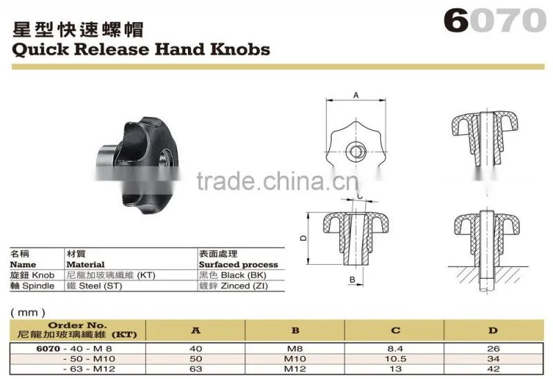 For Medical Machine and Metal Lathe Knob Quick Release Hand Knob