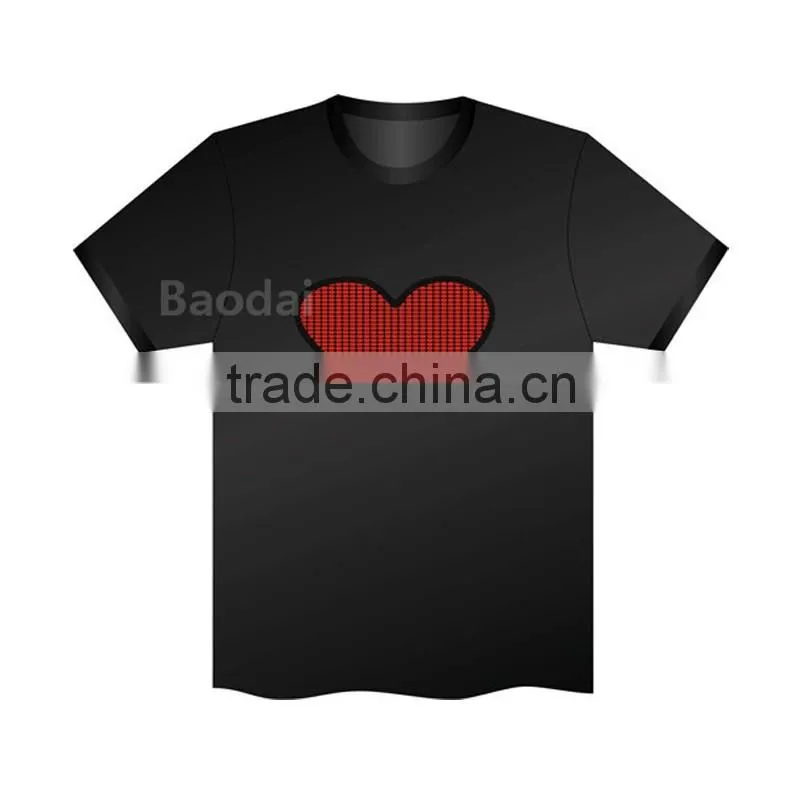 EL T-Shirt Sound Activated Flashing T Shirt Light Up Down Music Party Equalizer LED T-Shirt Interchangeable Short Black Tshirt