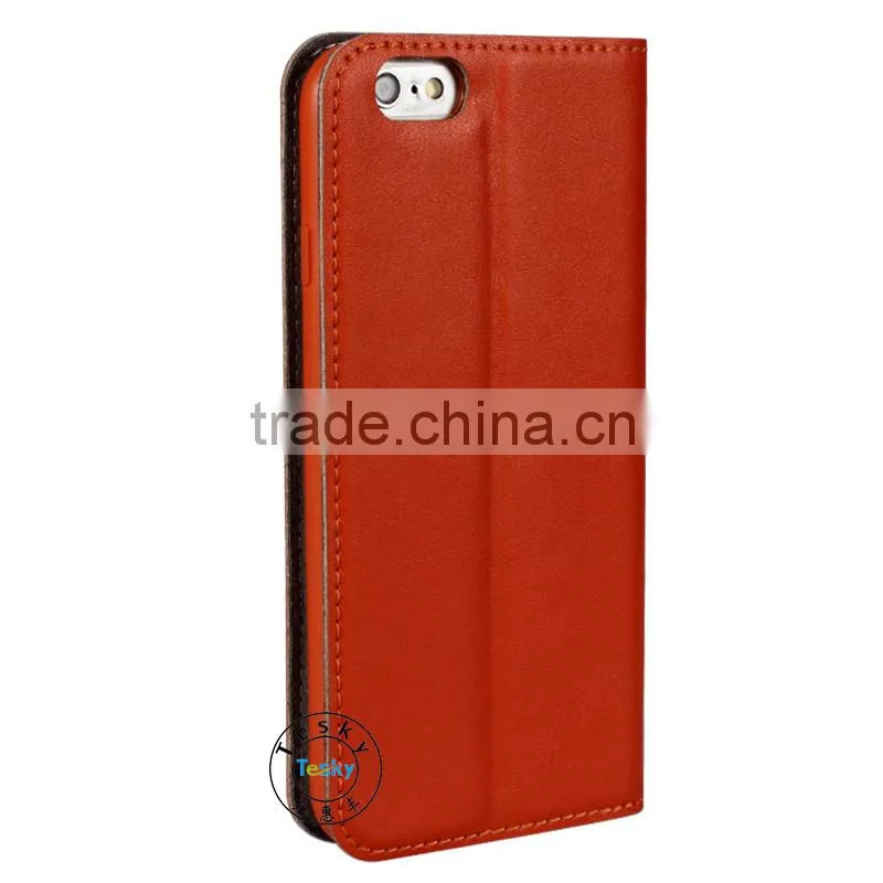 new 2014 luxury genuine leather case with suckers for iphone 6