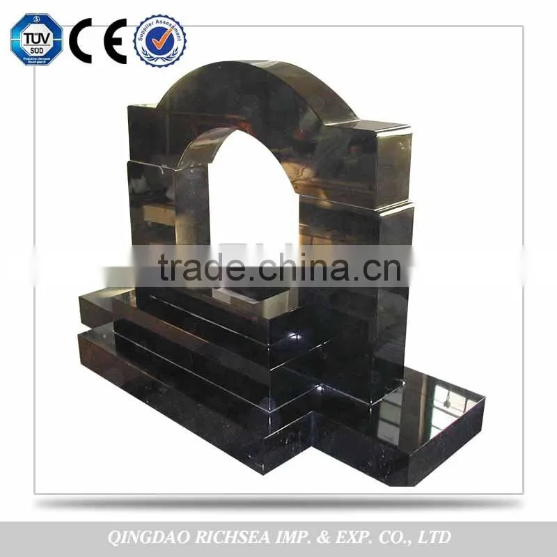Professional Service New Design Cross Lacework Black Granite Tombstone Monument