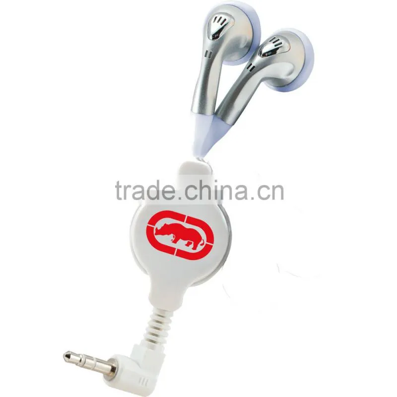 Headphones Earbud With Retractable Cord