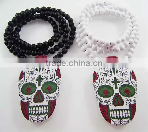 sustainable wood jewelry skull pendant