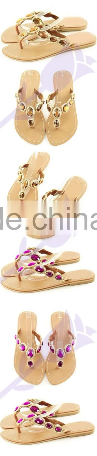 New womans artificial stone toe post ladies slippers sandals 2015
