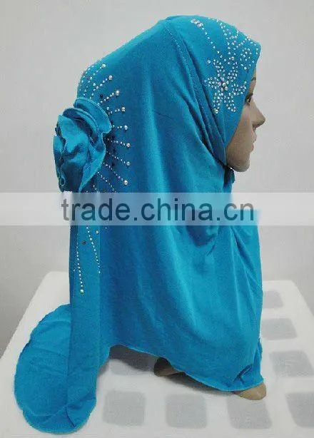 H118 latest rhinestone hijab with flower on back