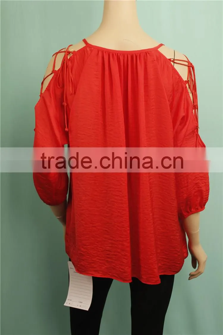 2016 S/S red color long sleeve silk fabric women western tunic design