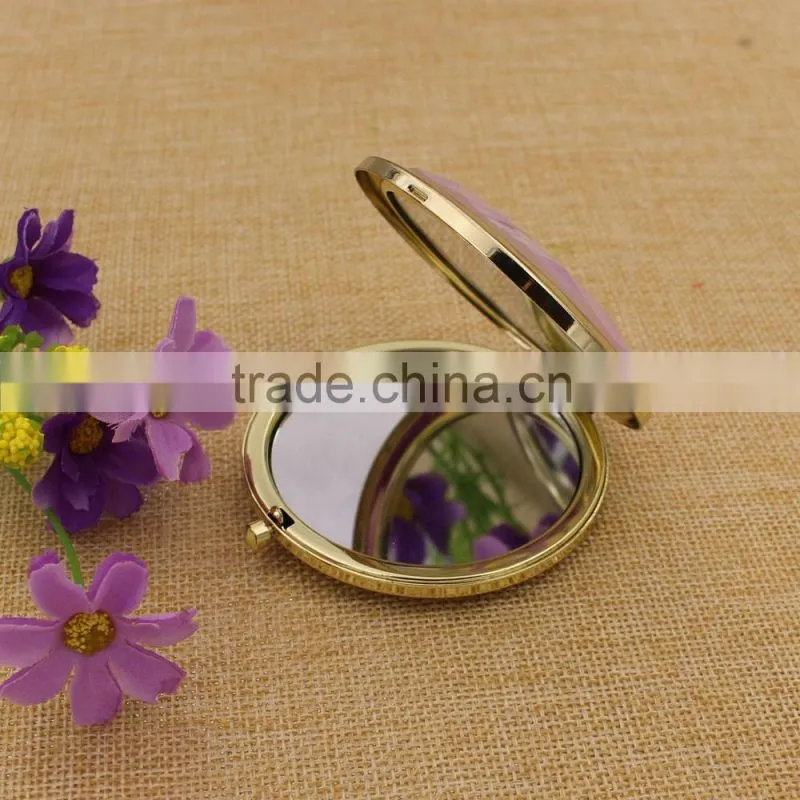 Promotion gold crystal mirror pocket/ beautiful makeup compact mirror custom