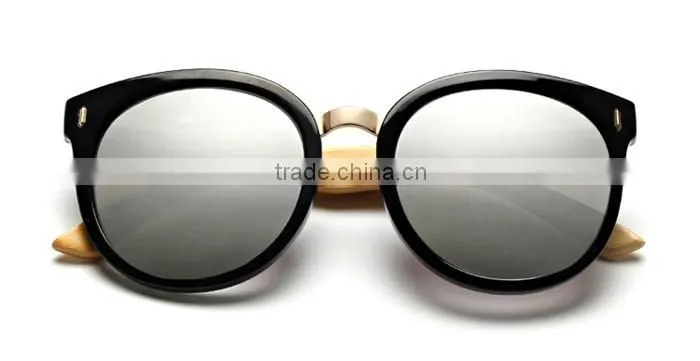 Handcraft sustainable eco-friendly custom wood sunglasses polarized mirror lens PC frame sunglasses with bamboo temple