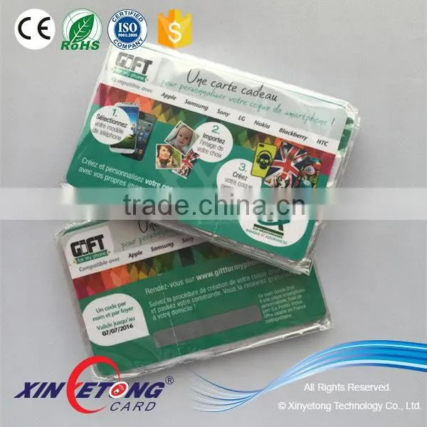 Plastic PVC Gift Card with Scratch Off Pin Code