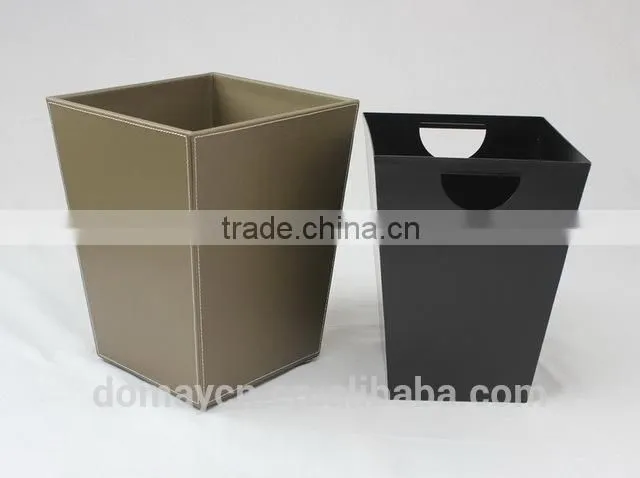 Faux leather waste bin with metal insert