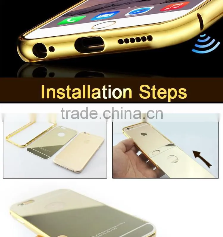 Plastic material cellphone accessory PC back mirror phone cover for iPhone 6 6s plus aluminum bumper case