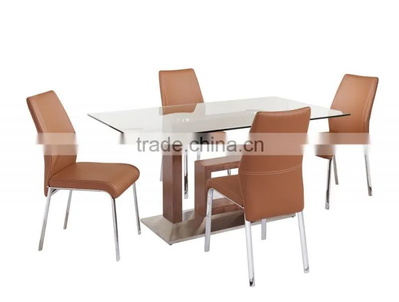 Wooden top dining table with leather chair