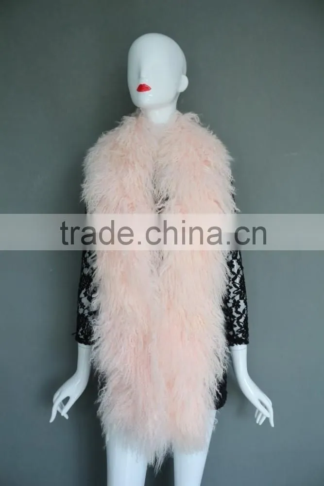 Women Long Mongolian fur Scarf Winter warm neck collar real Sheep Fur muffler stole