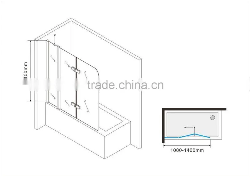 Hot sale 6mm glass folding bathtub shower door EX-206