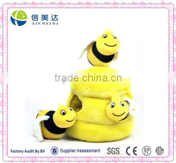 Large and Yellow 4-Piece Bee Plush Dog Toys Squeak Toy