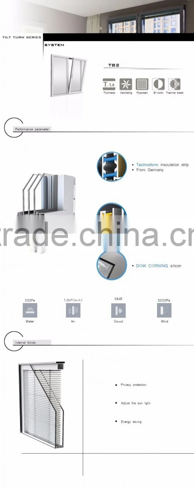 Australia AS2047 Standard Thermal Break Double Glass Aluminum Tilt and Turn Window