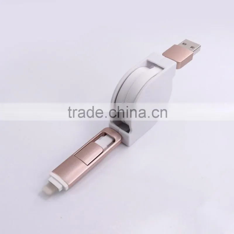 2016 Creative two sided flat USB Cable, Retractable Noodle 2 in 1 usb charging cable CE FCC ROHS