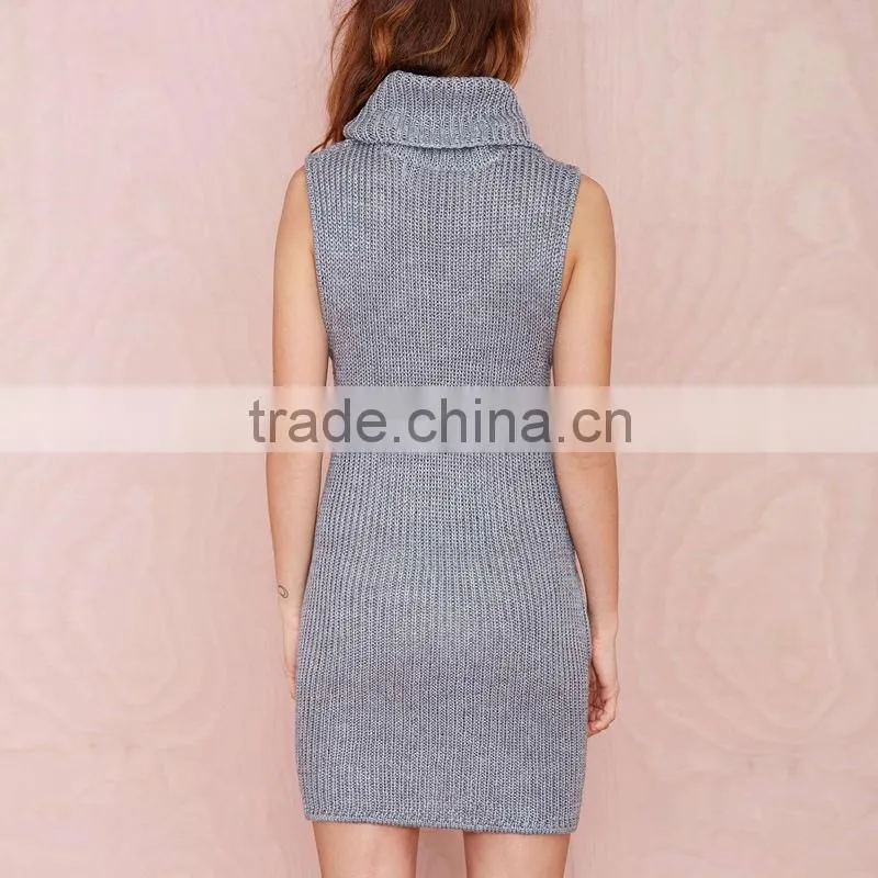 Women Casual Sleeveless Cable Knit Turtleneck Pullover Long Sweater Vest