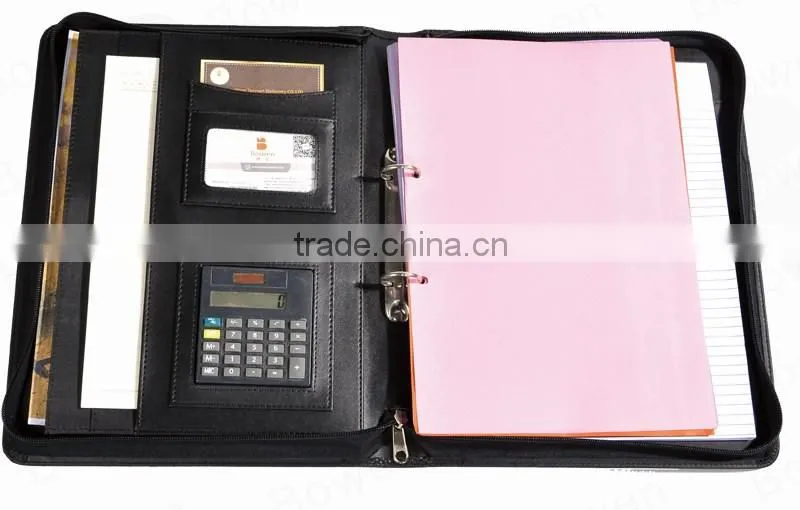 black leather portfolio folder/ office folder with document slot