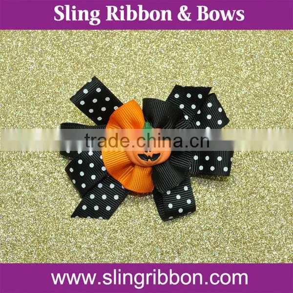 Ribbon Hair Bow With Pumpkin For Halloween