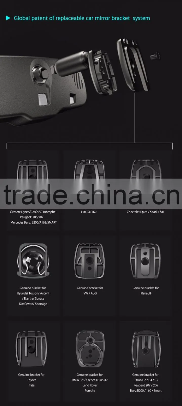 car accessories rearview mirror ultra-high brightness frameless mirror with mirror-link