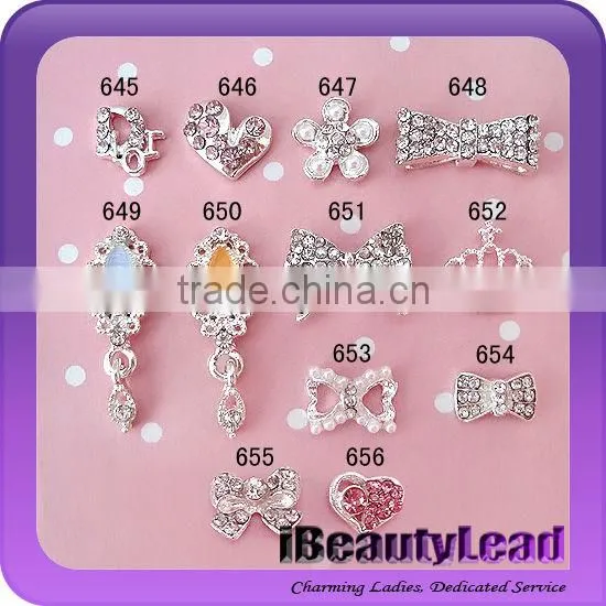 3D nail metal bows nail decoration with rhinestone art nail alloy