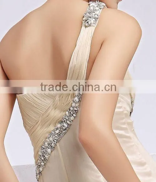 Newly design one-shoulder chiffon beaded fashion elegant long evening dresses