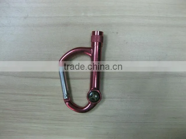 aluminium led flashlight with carabiner and compass