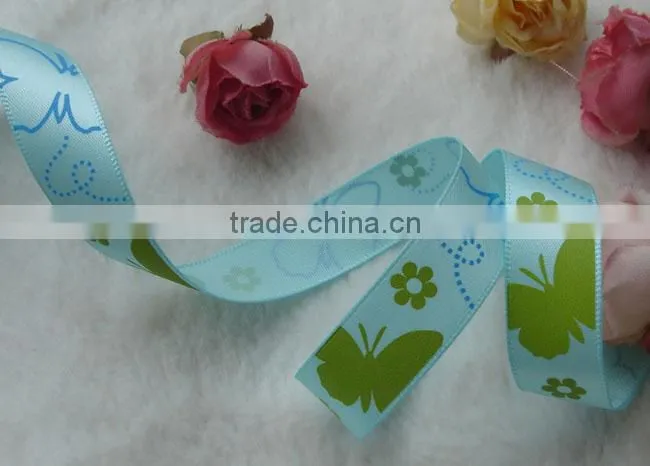 Cute butterfly grosgrain ribbon,5/8 inch with single-side printed animal,Children's hair accessories,100yards / roll.