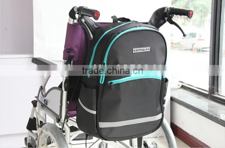 Large Storage Mesh Side Pocket Power Electric Wheel Chair Bag with Padded Loop Luxury Backpack Wheelchair Bag