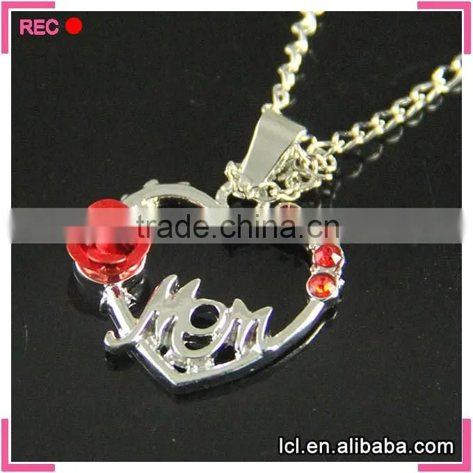 LCL-J3454 Fashion imitation Jewelry 2015 Red Rose Heart Mom imitation Silver Necklace