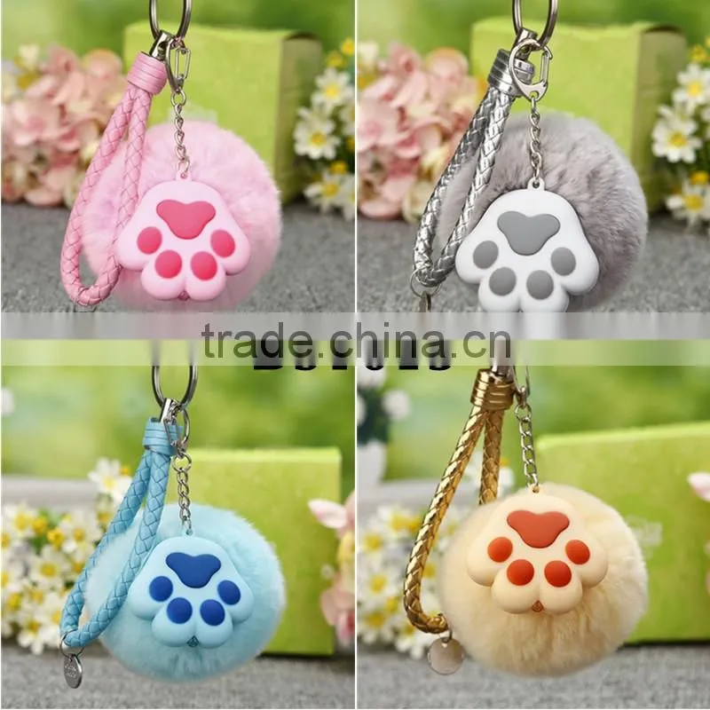 2017 new trinket Keychain pompons rabbit fur fluffy Pom Pom key chains for cars keyrings